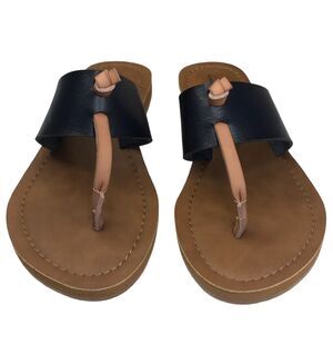 Blue Fin Girls Youth Faux Leather Flip-Flops Thong Sandals US Size 2 NEW Black